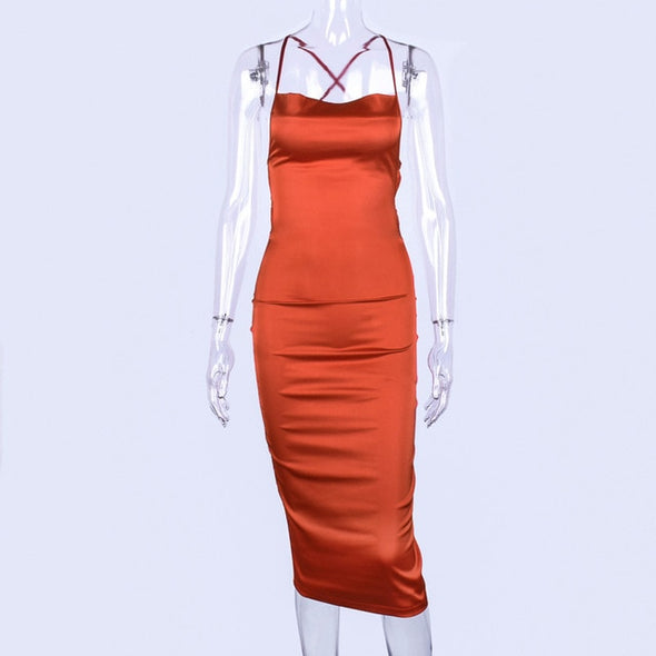 Spandex long midi dress sleeveless backless elegant party dress