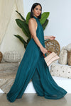 Chiffon Jumpsuits Halter  Open Back Pleated Rompers