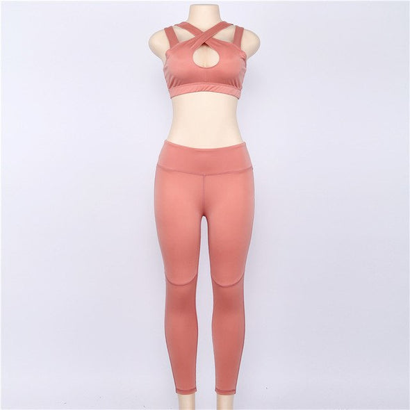 Sporting Two Piece Set Workout Leggings Solid Tracksuit Set