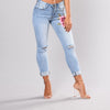 Stretch Embroidered Jeans  Hole Ripped Rose Pattern