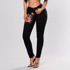 Stretch Embroidered Jeans  Hole Ripped Rose Pattern